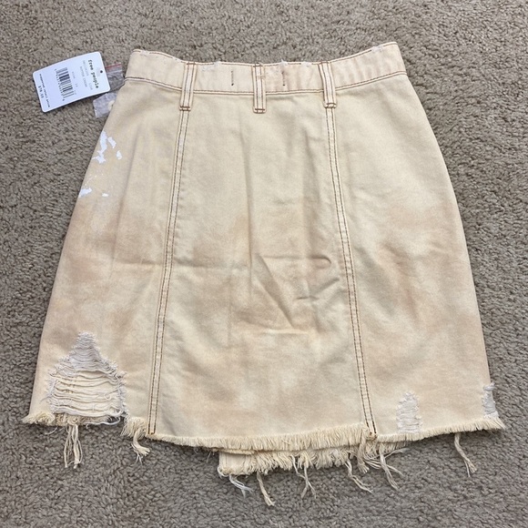 FP Free People Distressed Denim Skirt Asymmetrical Butter Yellow NWT Size 24 - Picture 6 of 8
